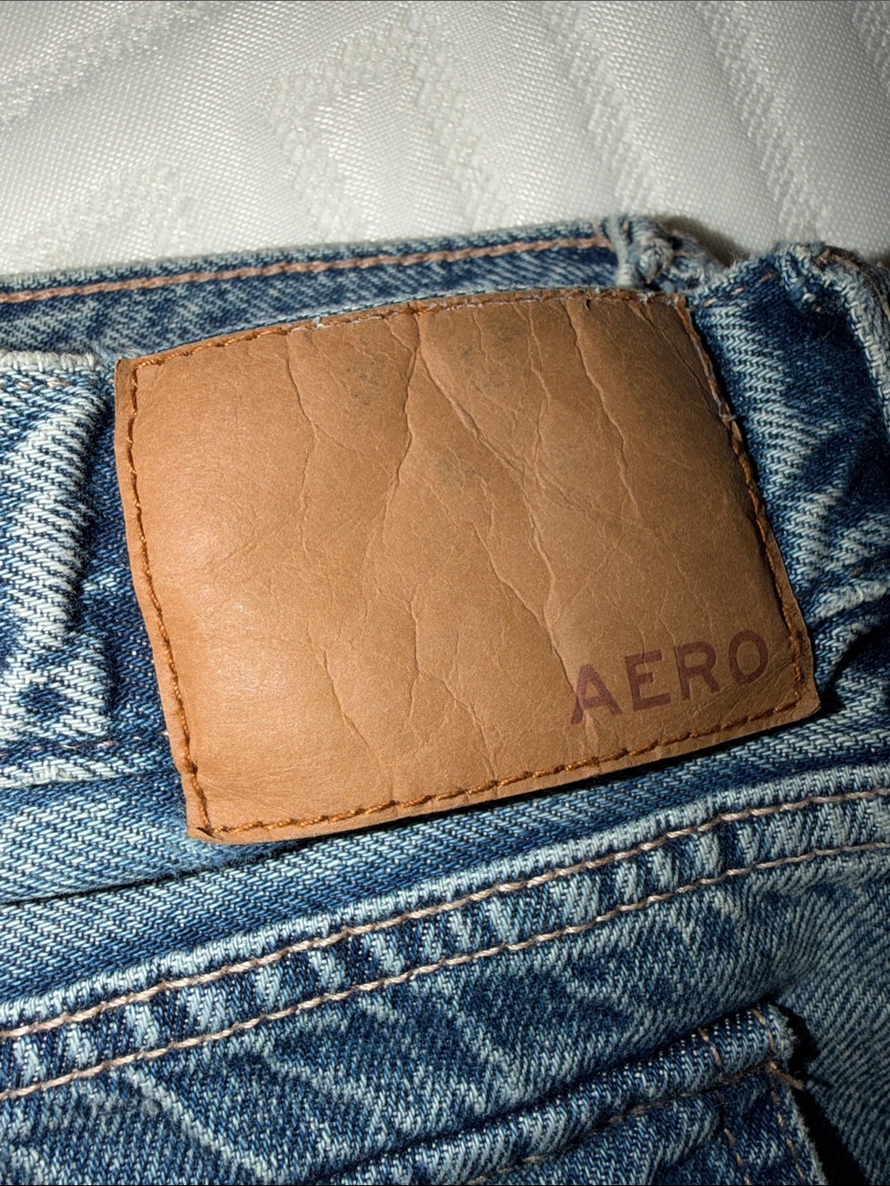 Aeropostale Light Blue Denim Wide Leg Jeans with Brown Patch